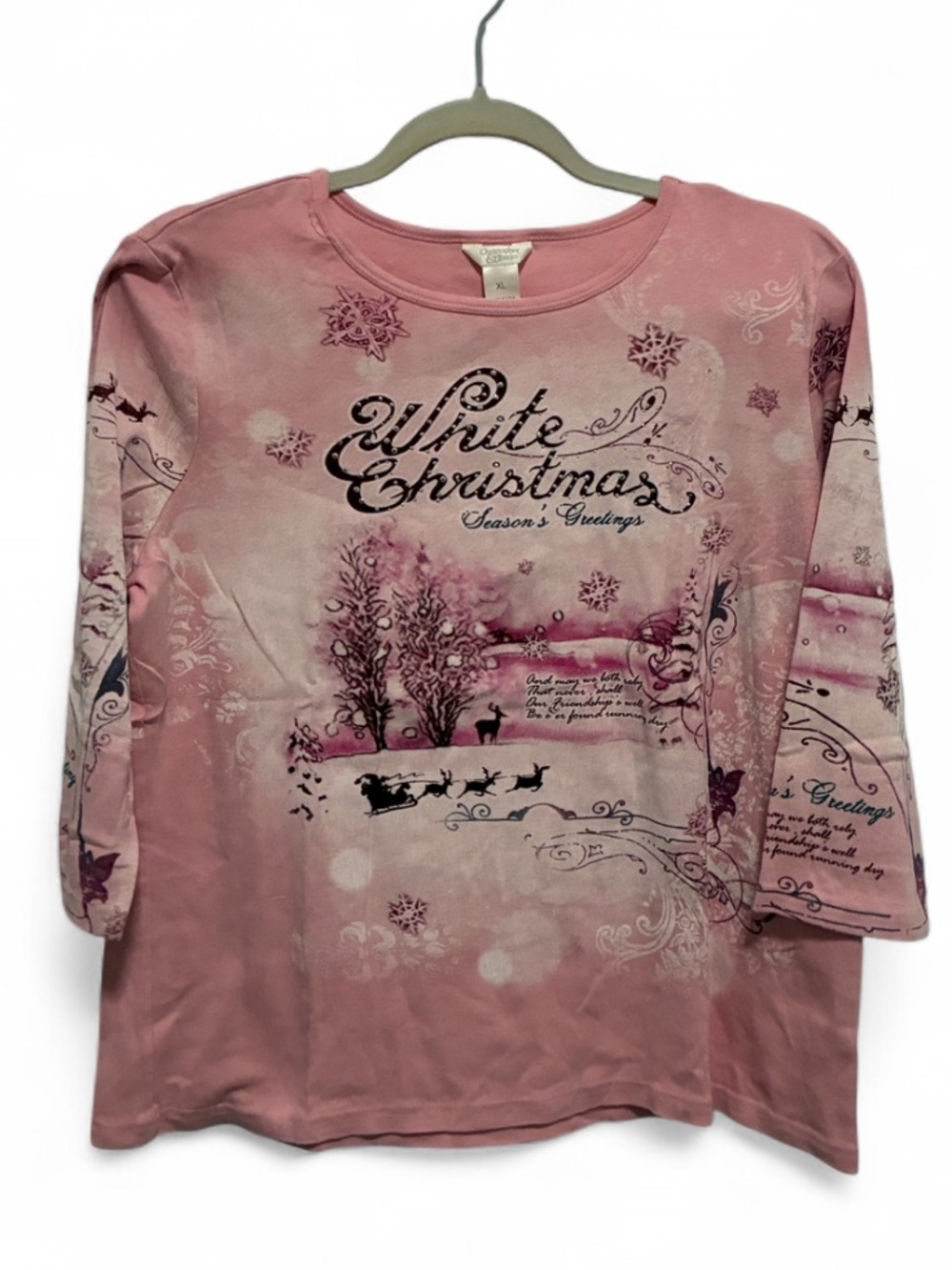 Y2K Christopher & Banks Pink "White Christmas" Long-Sleeve Graphic Top